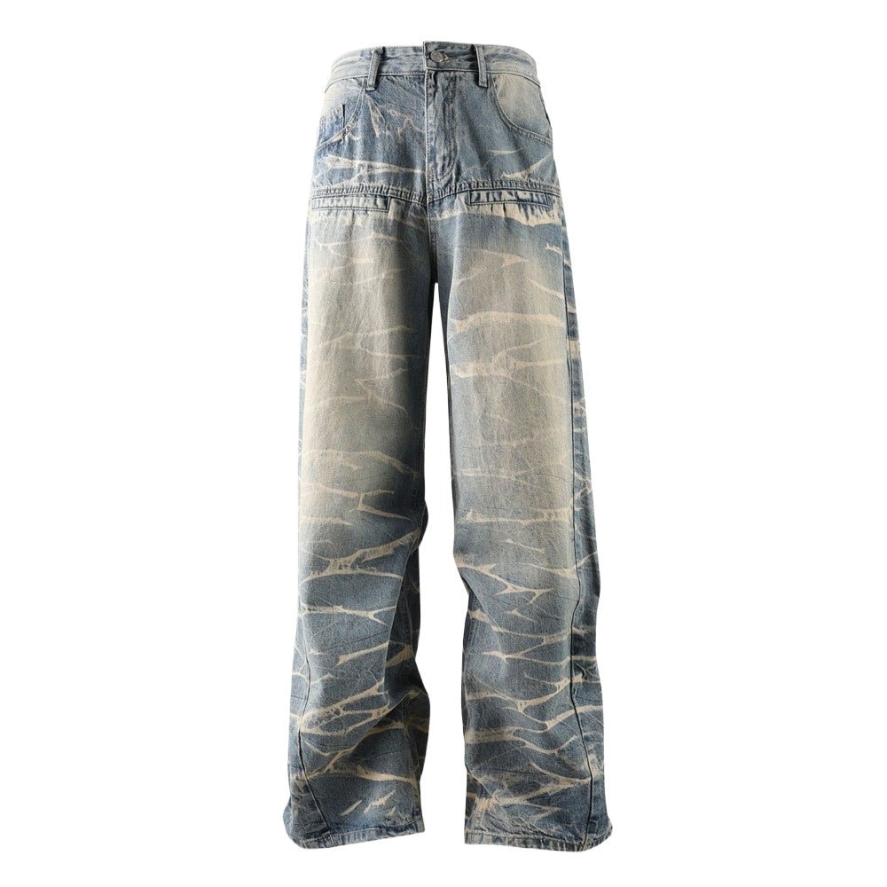 Distressed Crackle Wide Jeans - Thrashink
