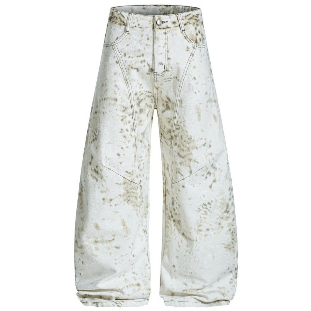 Distressed Leopard Print Wide - leg Jeans - Thrashink