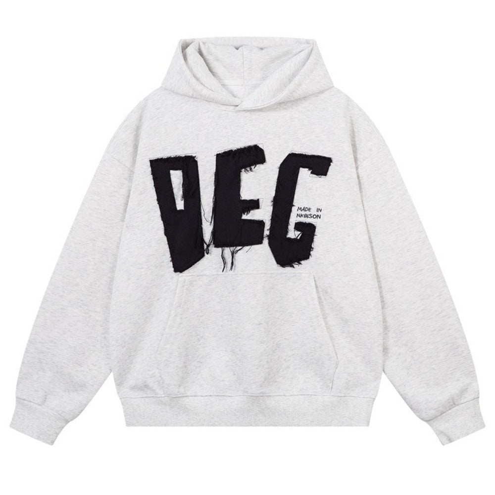 Distressed Letter Patch Hoodie - Thrashink