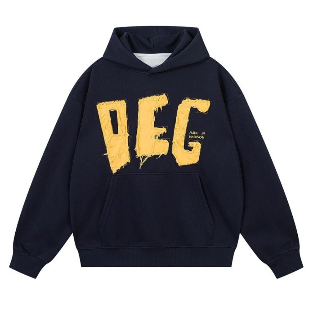Distressed Letter Patch Hoodie - Thrashink