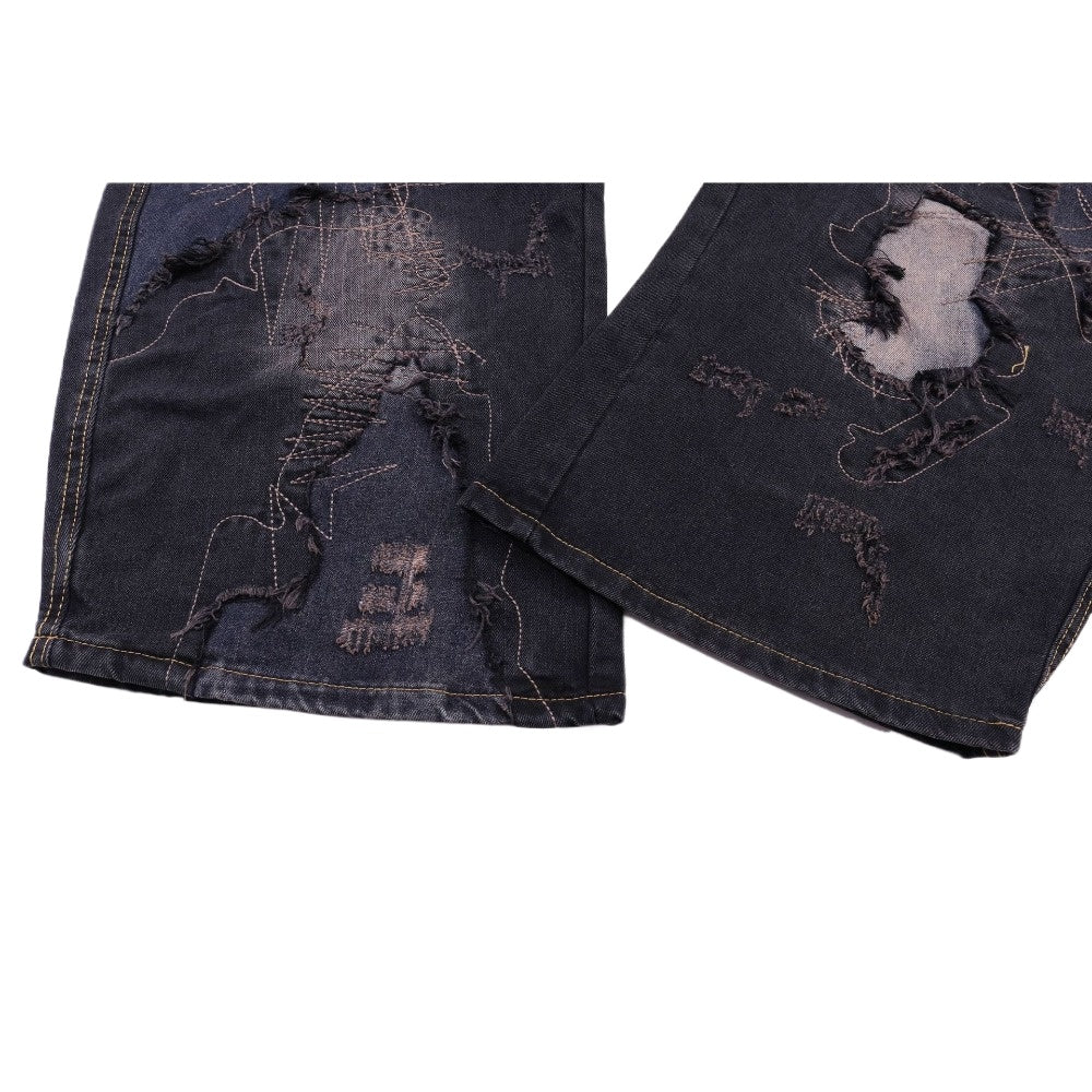 Distressed - Mended Denim Trousers - Thrashink