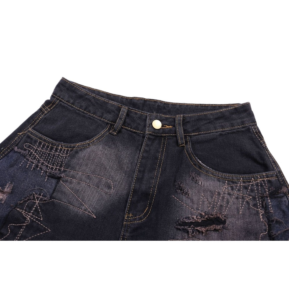 Distressed - Mended Denim Trousers - Thrashink