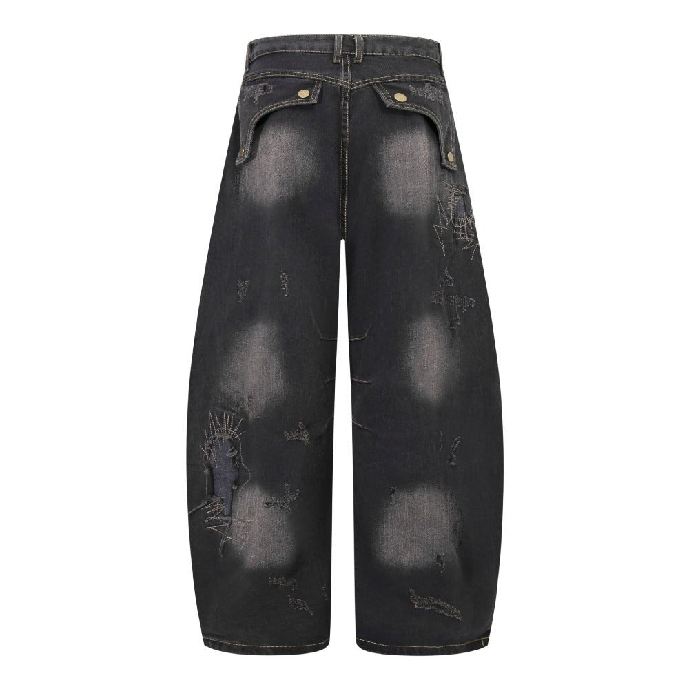 Distressed - Mended Denim Trousers - Thrashink