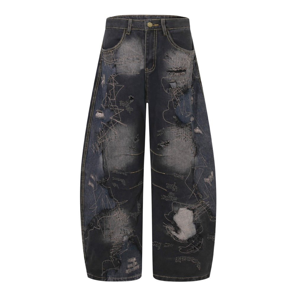 Distressed - Mended Denim Trousers - Thrashink