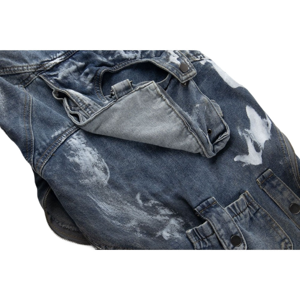 Distressed Multi - Pocket Cargo Wide Legs Jeans - Thrashink