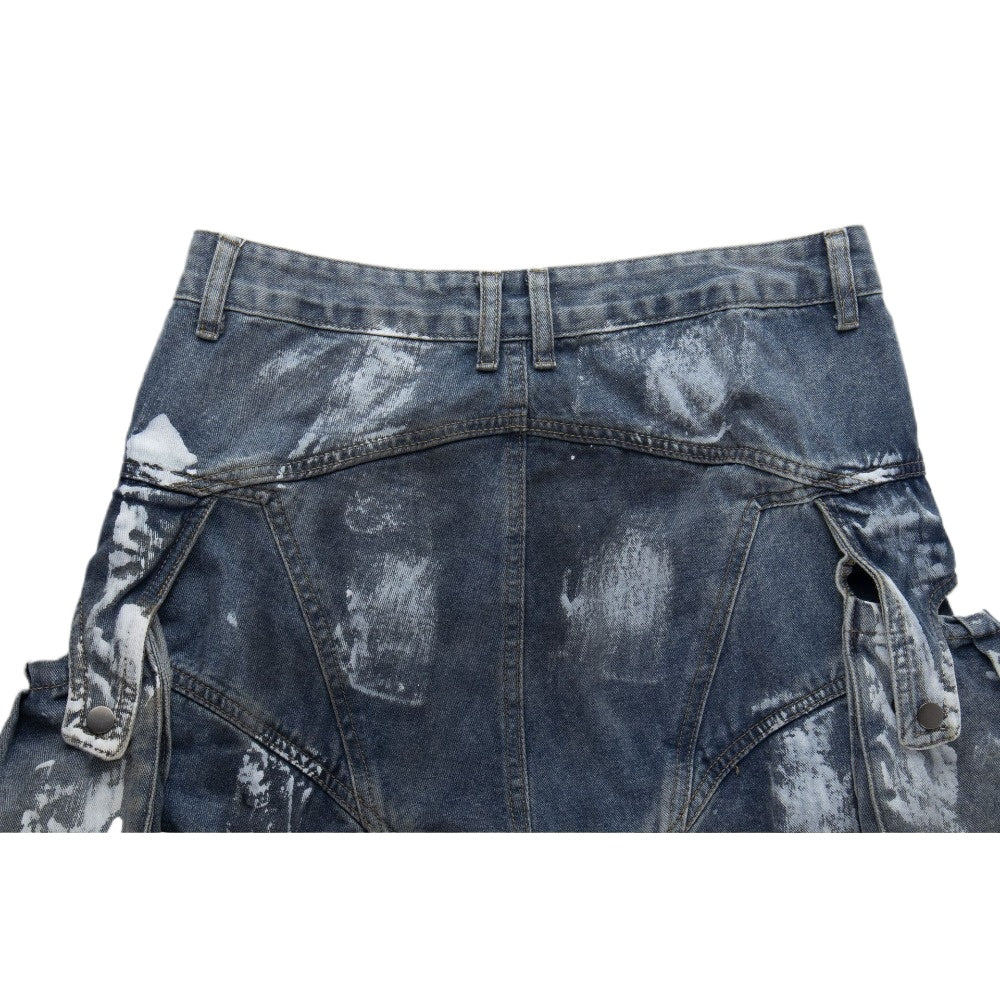 Distressed Multi - Pocket Cargo Wide Legs Jeans - Thrashink