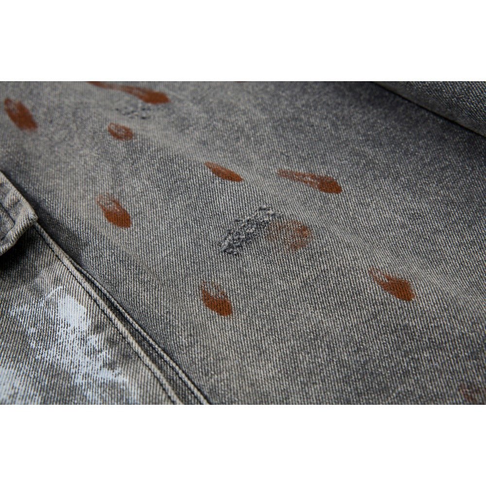 Distressed Multi - Pocket Ink Print Jeans - Thrashink