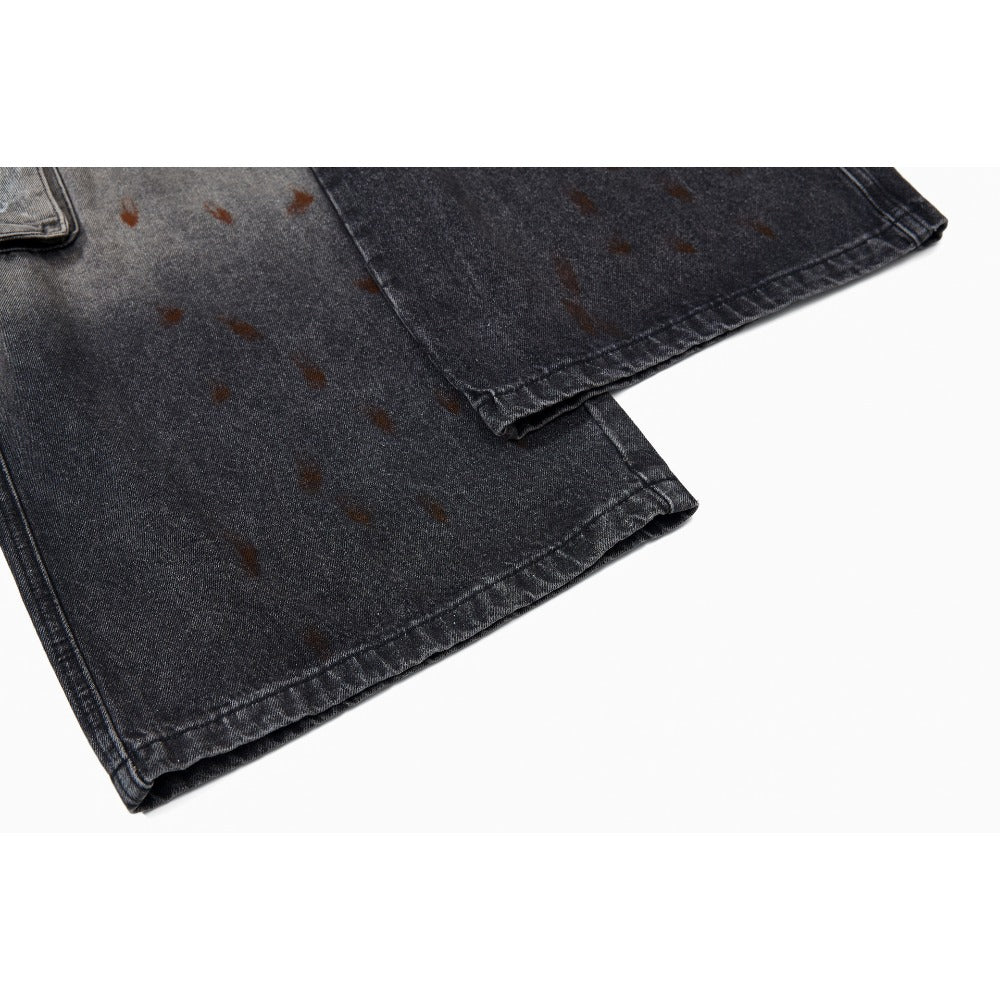 Distressed Multi - Pocket Ink Print Jeans - Thrashink