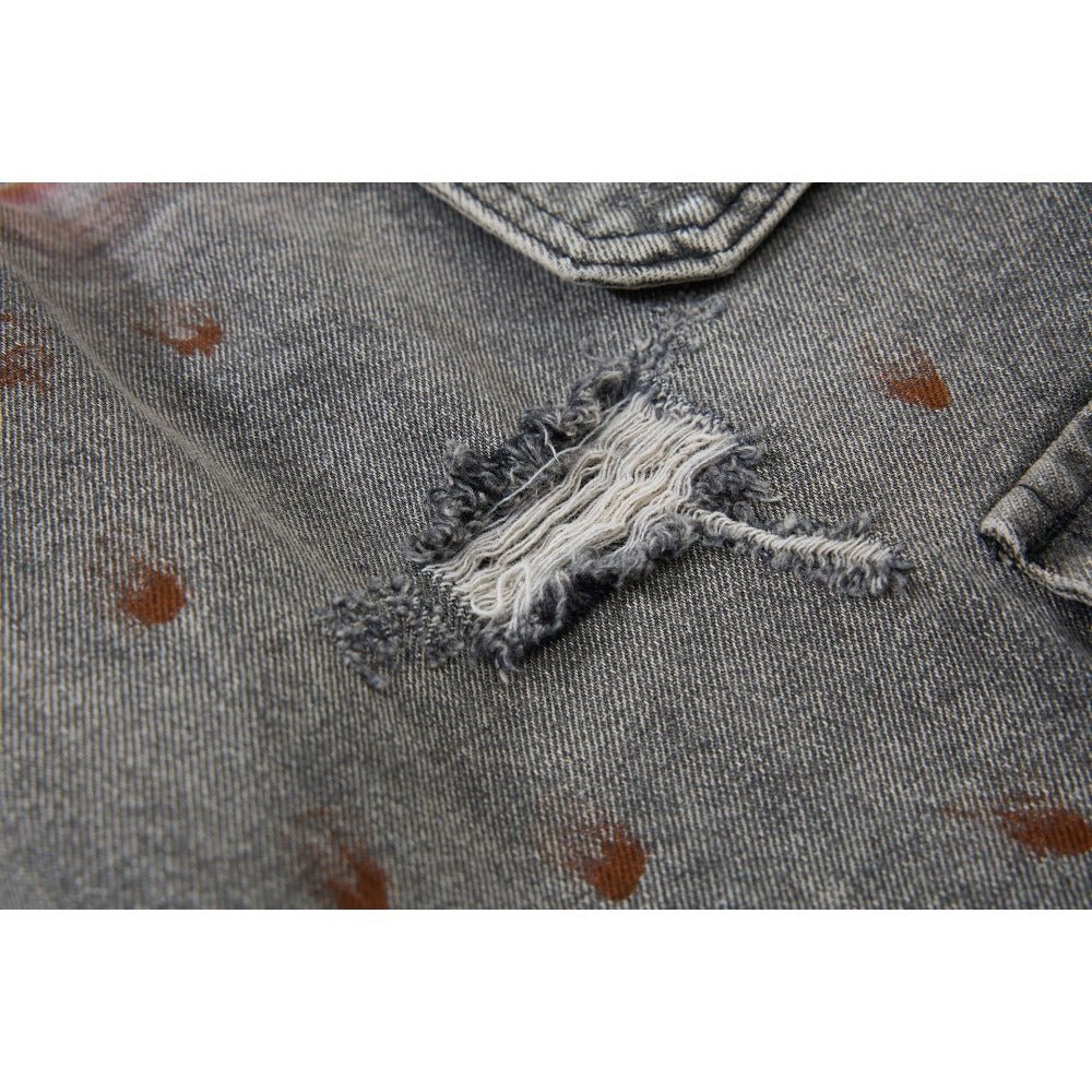Distressed Multi - Pocket Ink Print Jeans - Thrashink