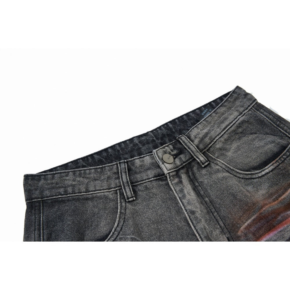 Distressed Multi - Pocket Ink Print Jeans - Thrashink