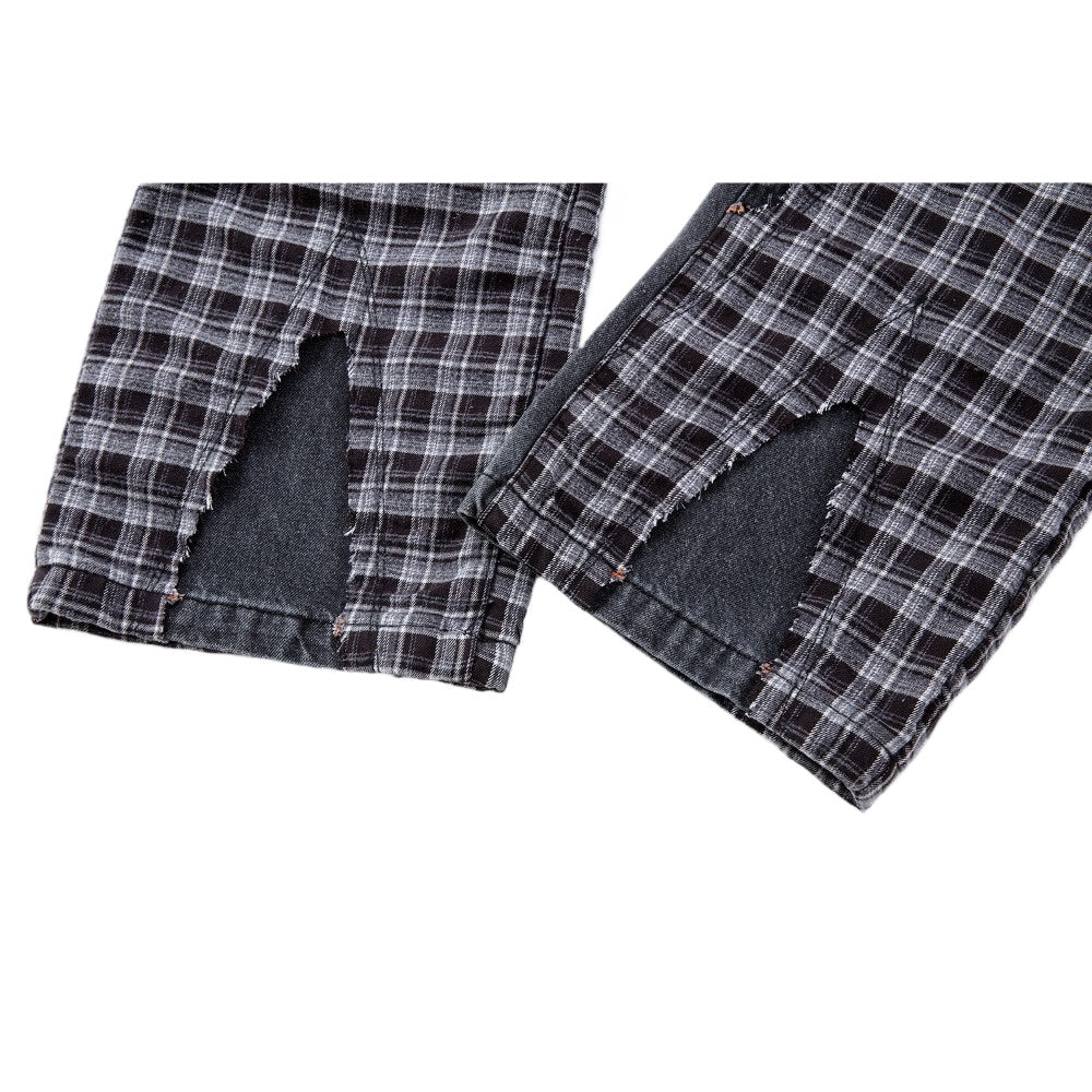 Distressed Plaid Patchwork Jeans - Thrashink