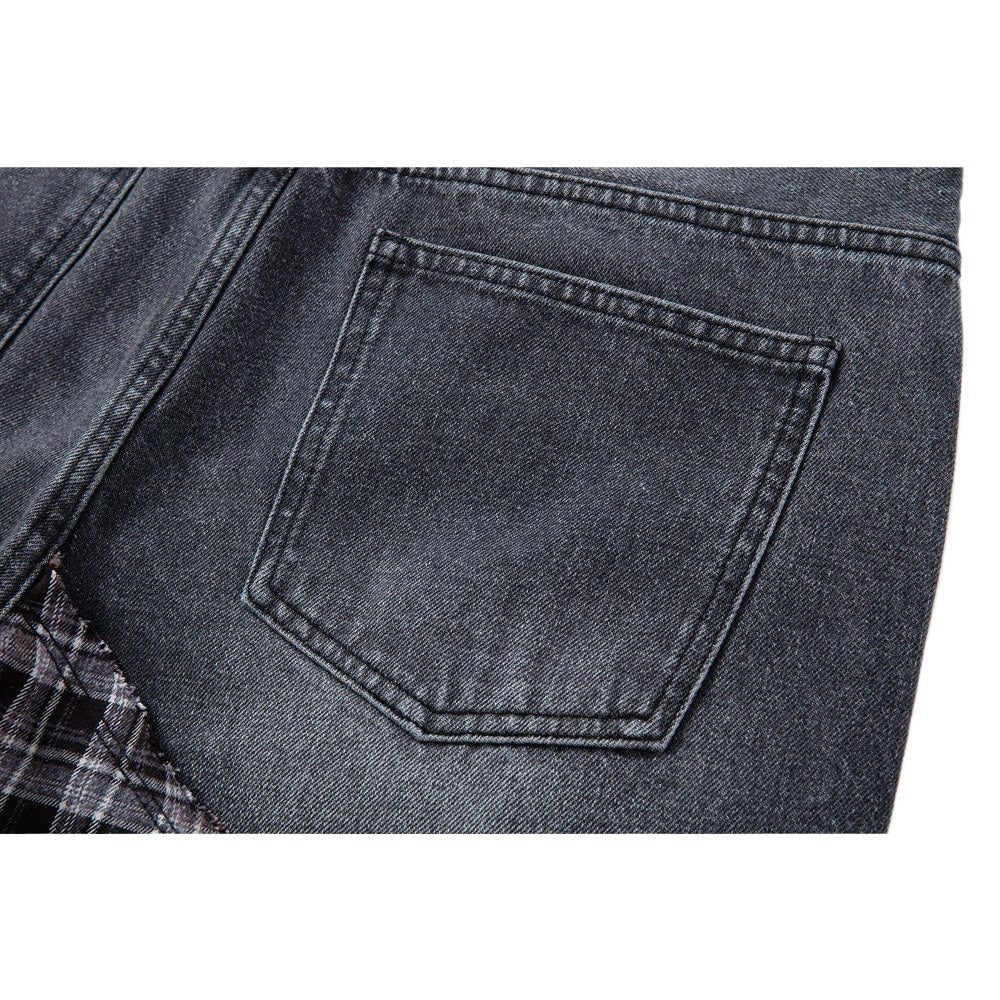 Distressed Plaid Patchwork Jeans - Thrashink