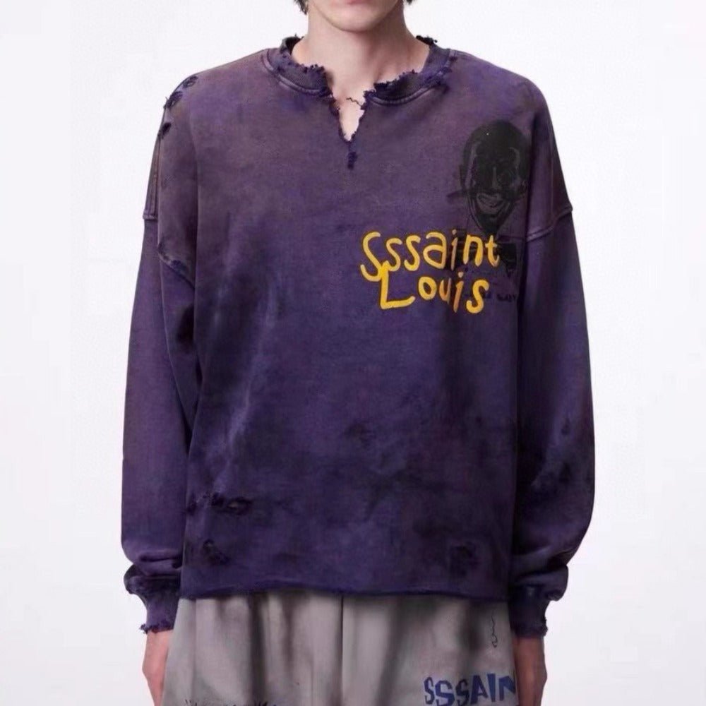 Distressed Purple Saint Louis Sweatshirt - Thrashink