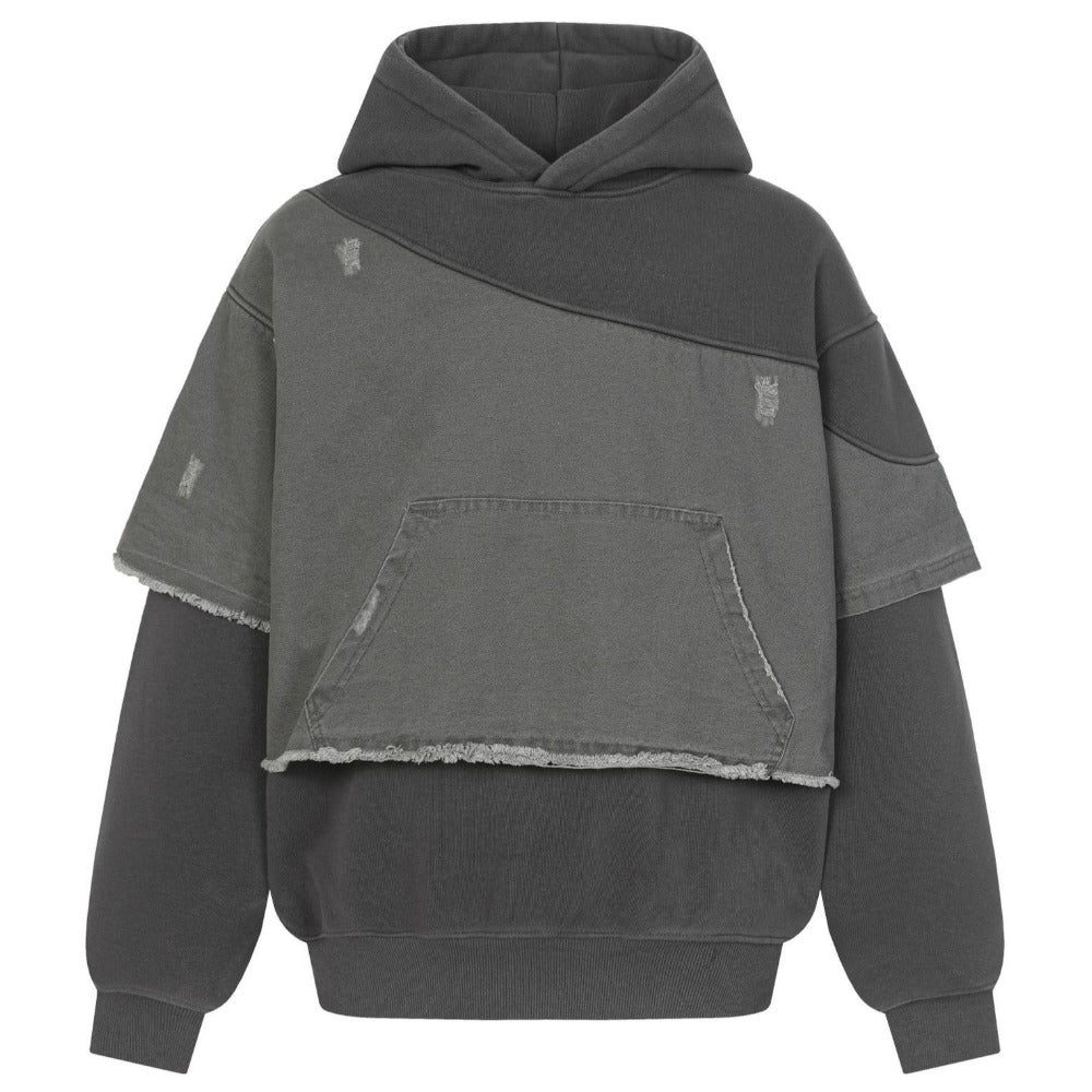 Distressed Raw Hem Washed Lined Hoodie - Thrashink