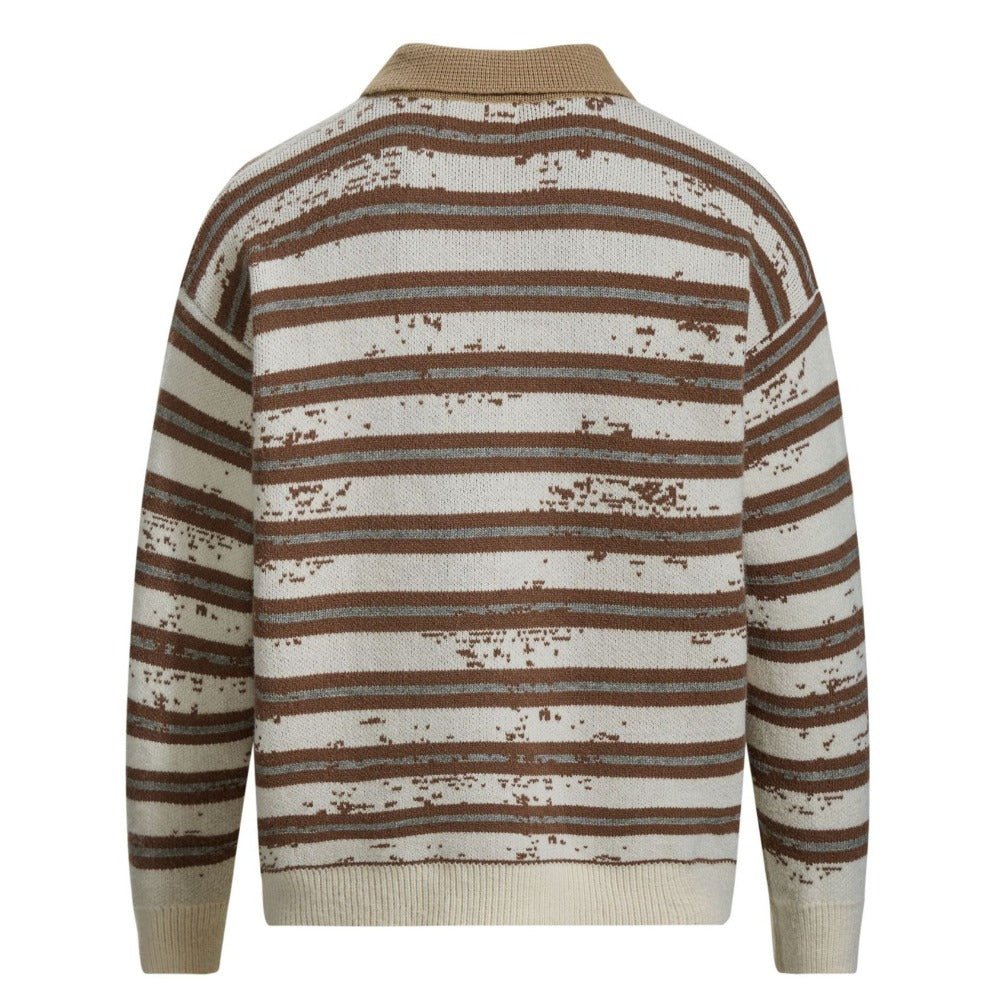 Distressed Stripe Polo Sweater - Thrashink