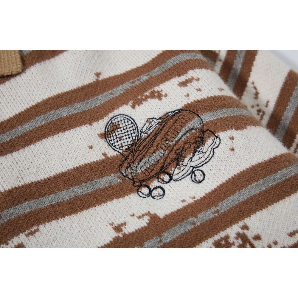 Distressed Stripe Polo Sweater - Thrashink