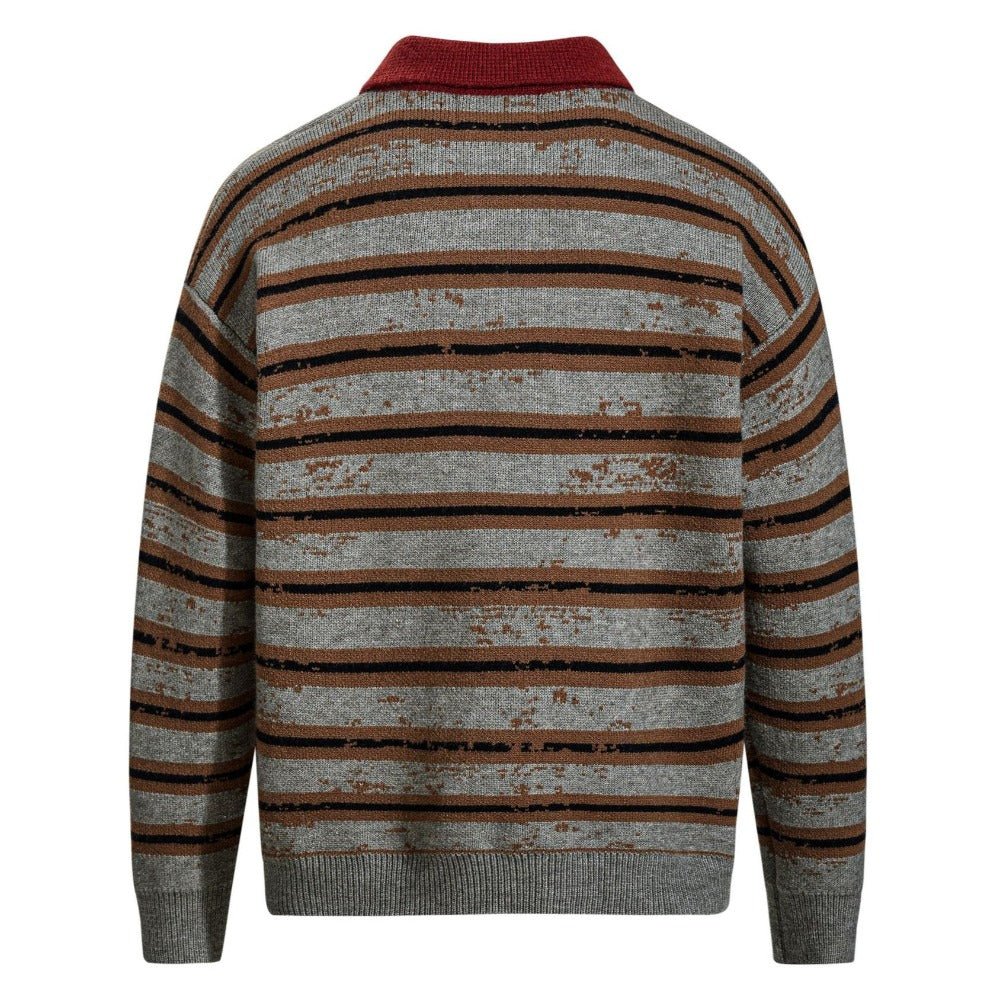 Distressed Stripe Polo Sweater - Thrashink