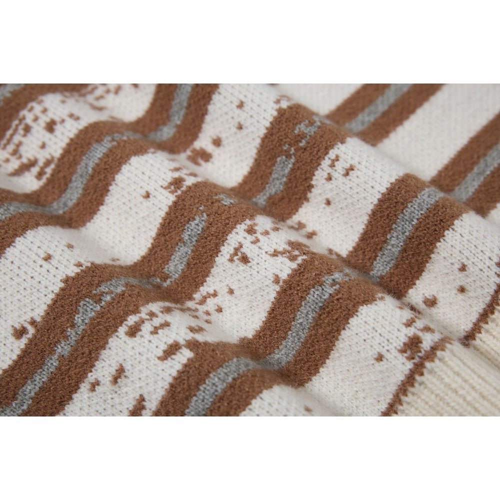 Distressed Stripe Polo Sweater - Thrashink