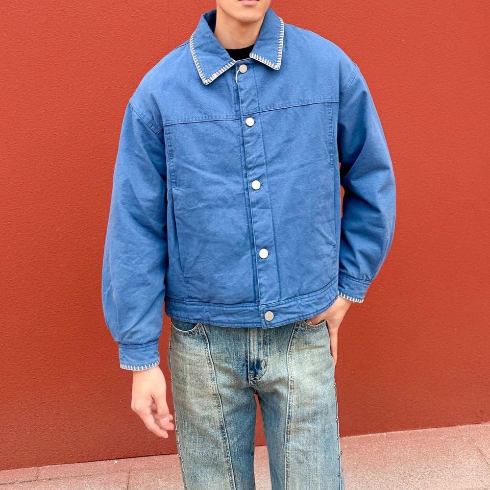 Distressed Thickened Denim Flight Jacket - Thrashink