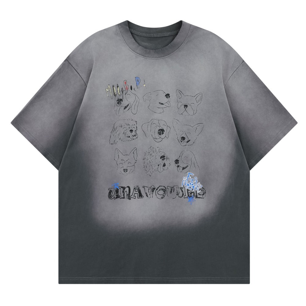 Doggy Print Dip Dye T-Shirt - Thrashink