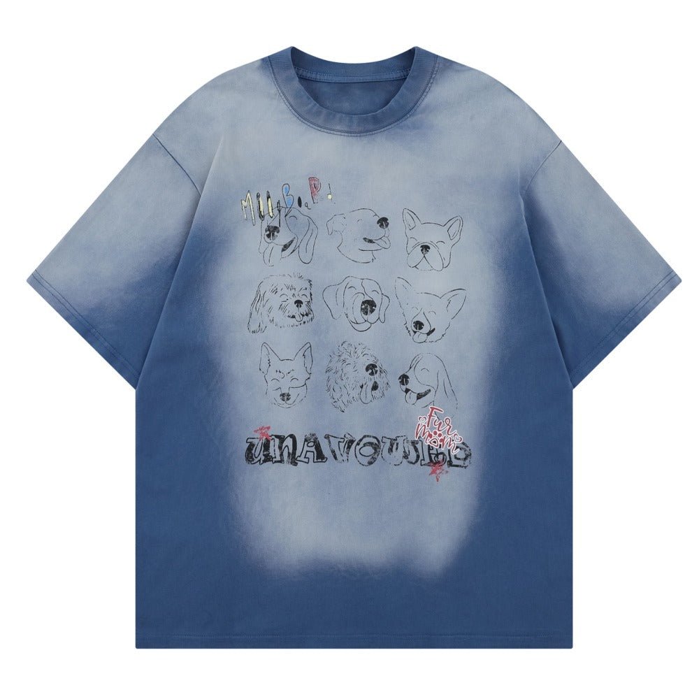 Doggy Print Dip Dye T-Shirt - Thrashink