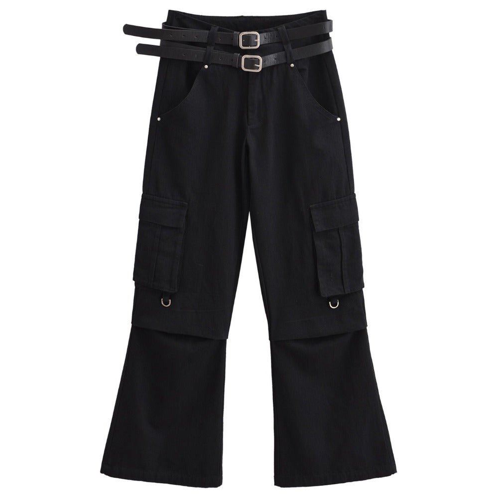 Double Belt Multi - pocket Cargo Pants - Thrashink