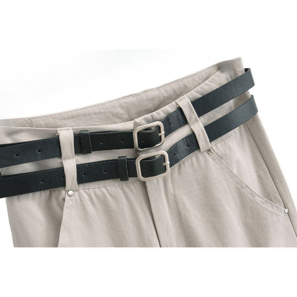 Double Belt Multi - pocket Cargo Pants - Thrashink
