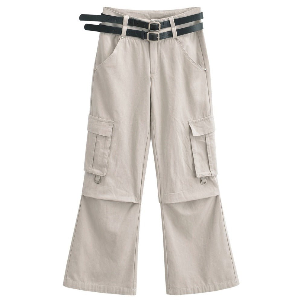 Double Belt Multi - pocket Cargo Pants - Thrashink