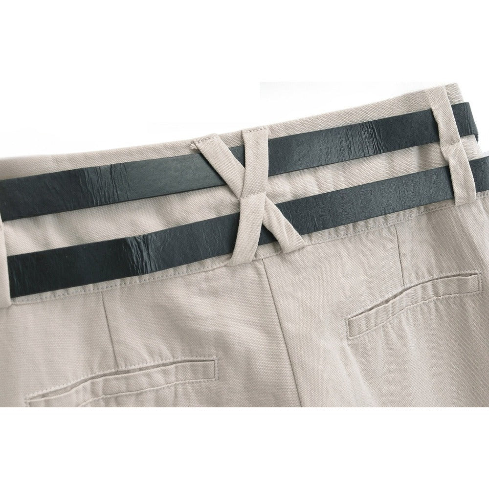 Double Belt Multi - pocket Cargo Pants - Thrashink