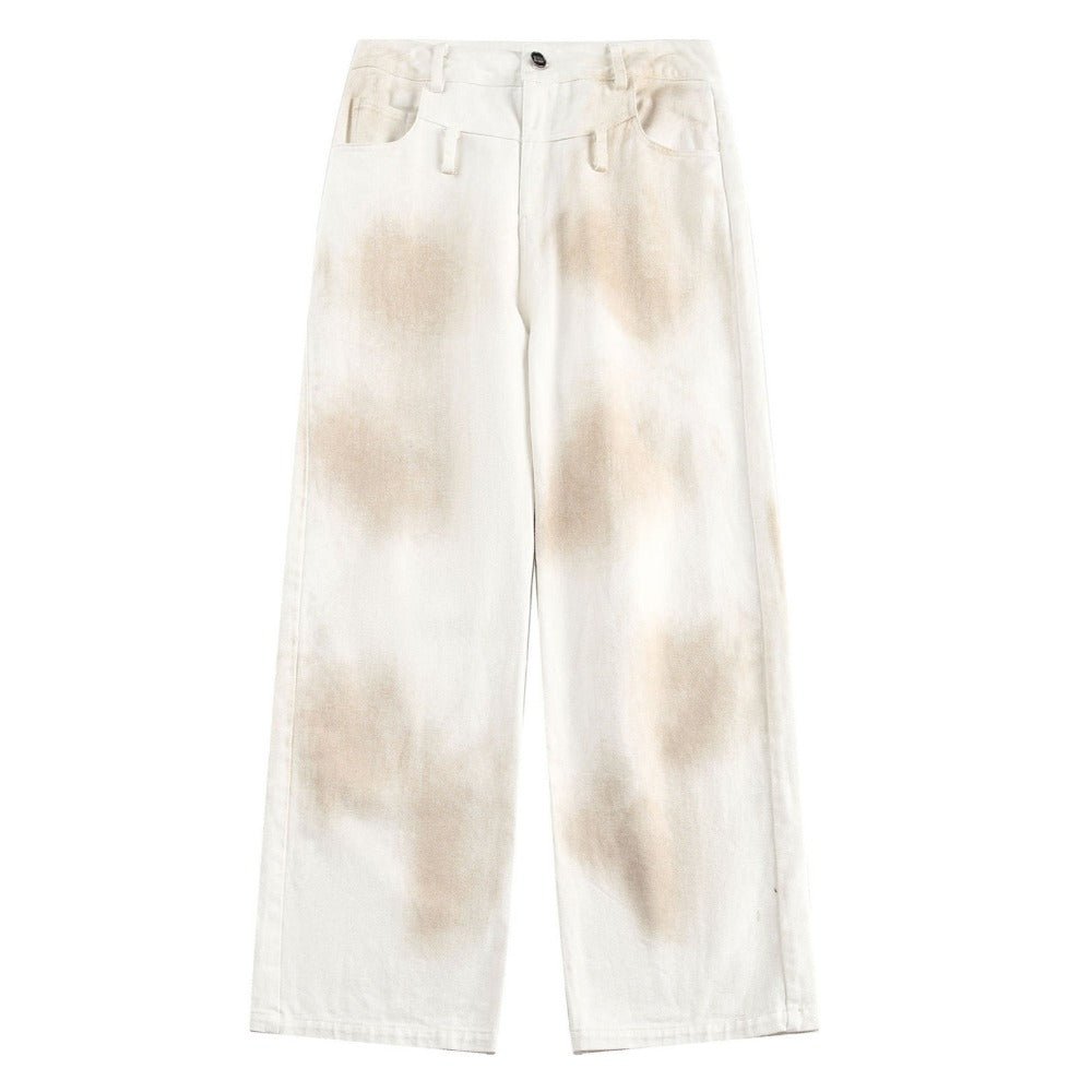 Double - hole Yellow Mud - dyed Washed Jeans - Thrashink