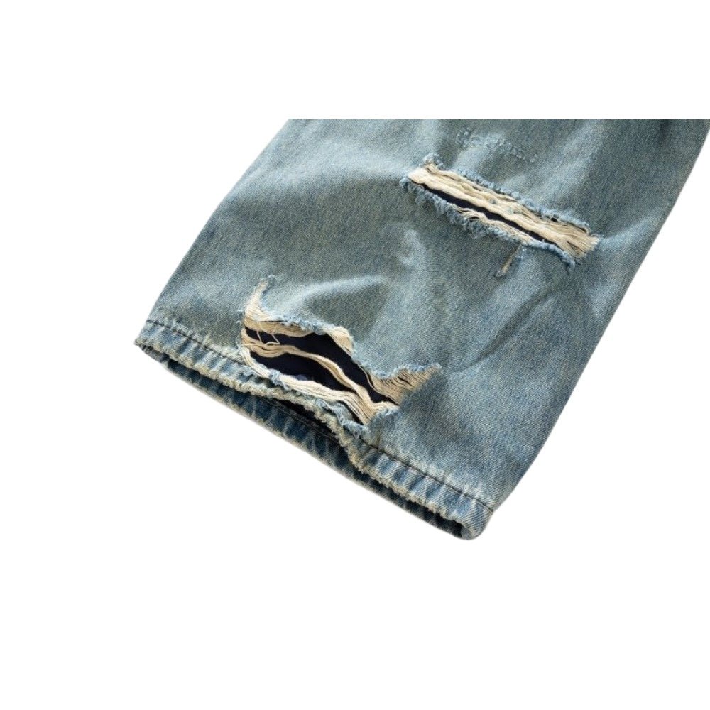 Double - layered Fringed Distressed Jeans - Thrashink