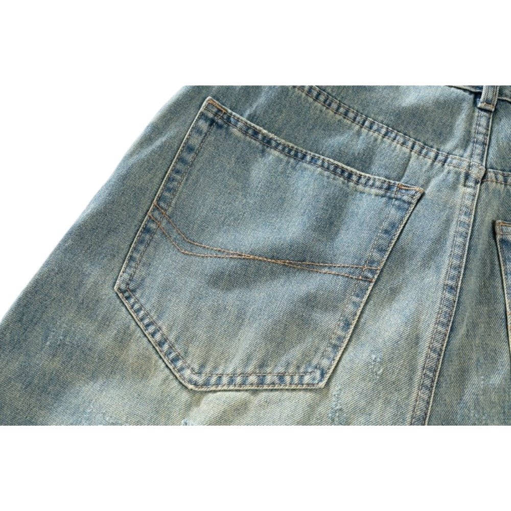 Double - layered Fringed Distressed Jeans - Thrashink