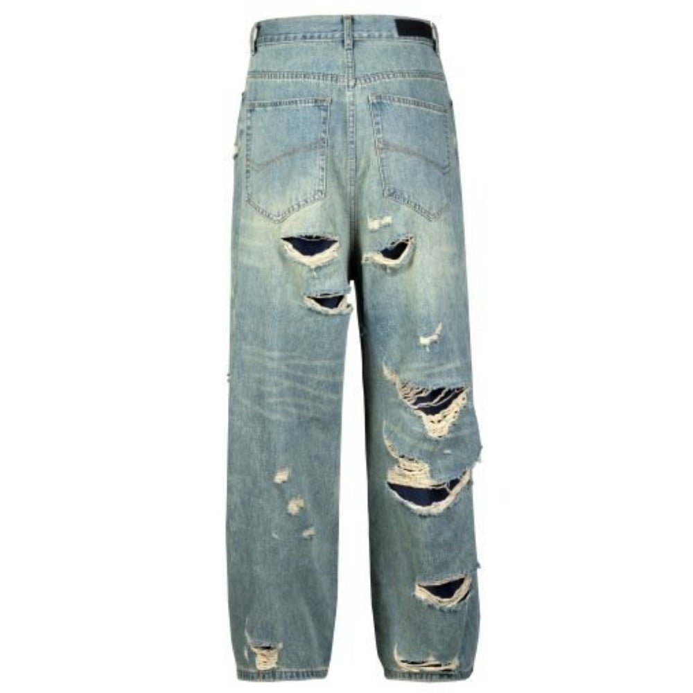 Double - layered Fringed Distressed Jeans - Thrashink