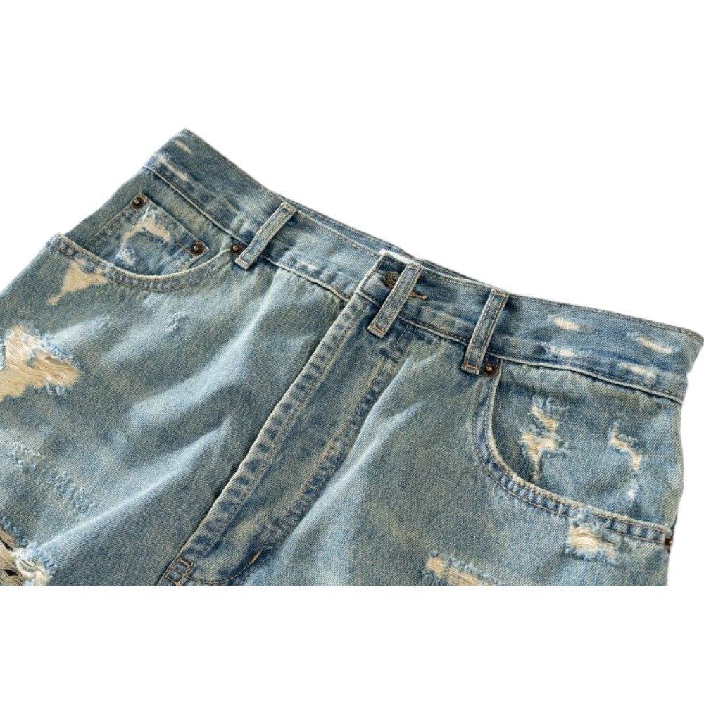 Double - layered Fringed Distressed Jeans - Thrashink