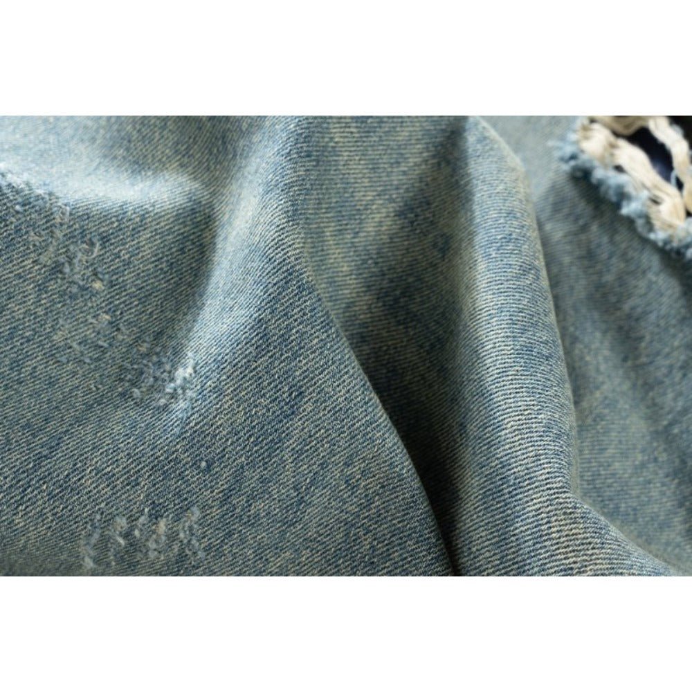 Double - layered Fringed Distressed Jeans - Thrashink