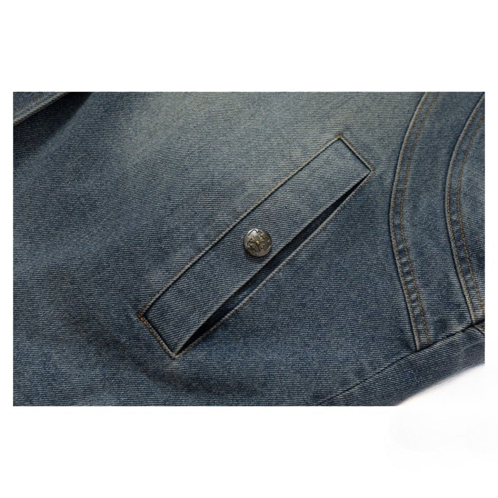 Double - sided Washed Denim Leopard Plush Vest - Thrashink