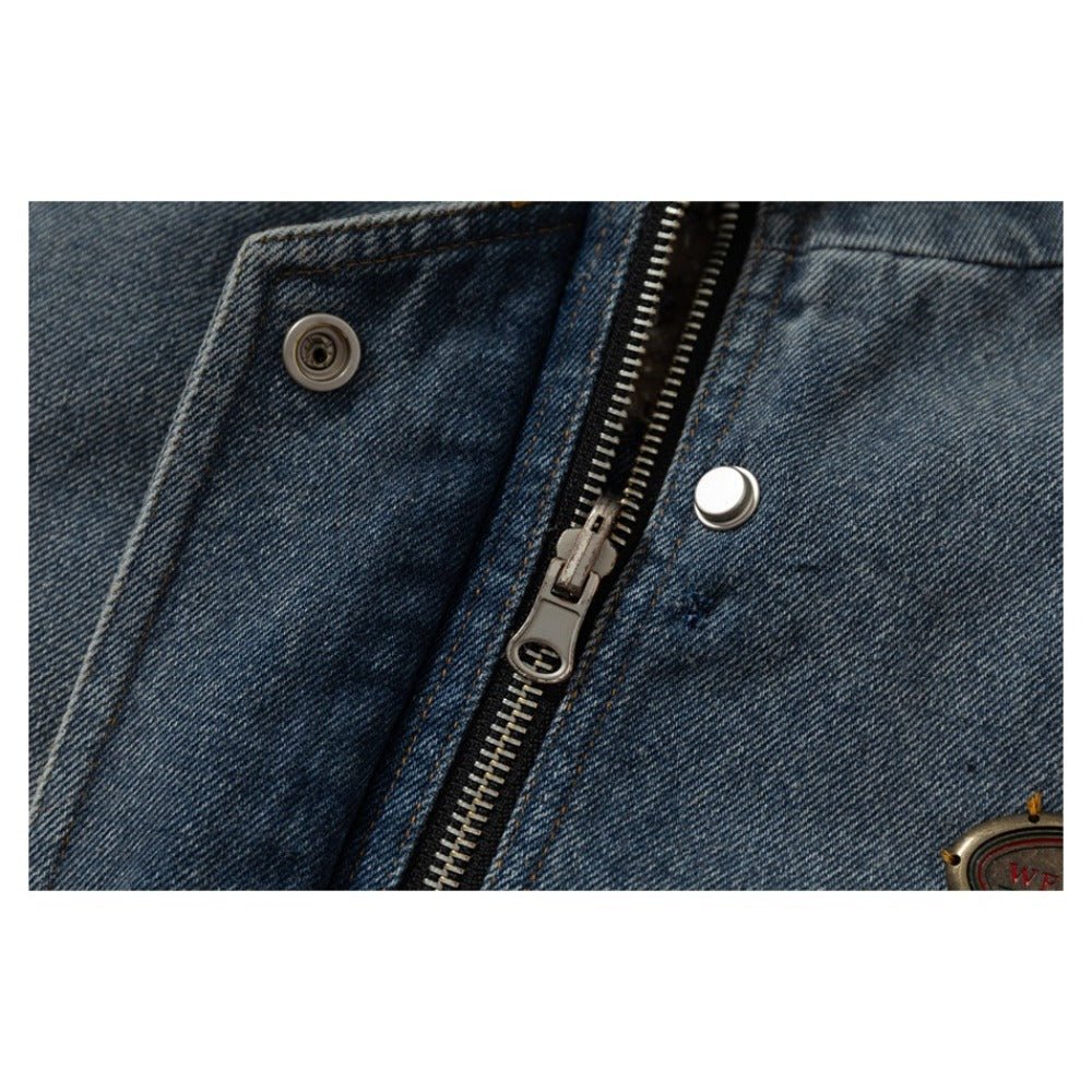 Double - sided Washed Denim Leopard Plush Vest - Thrashink