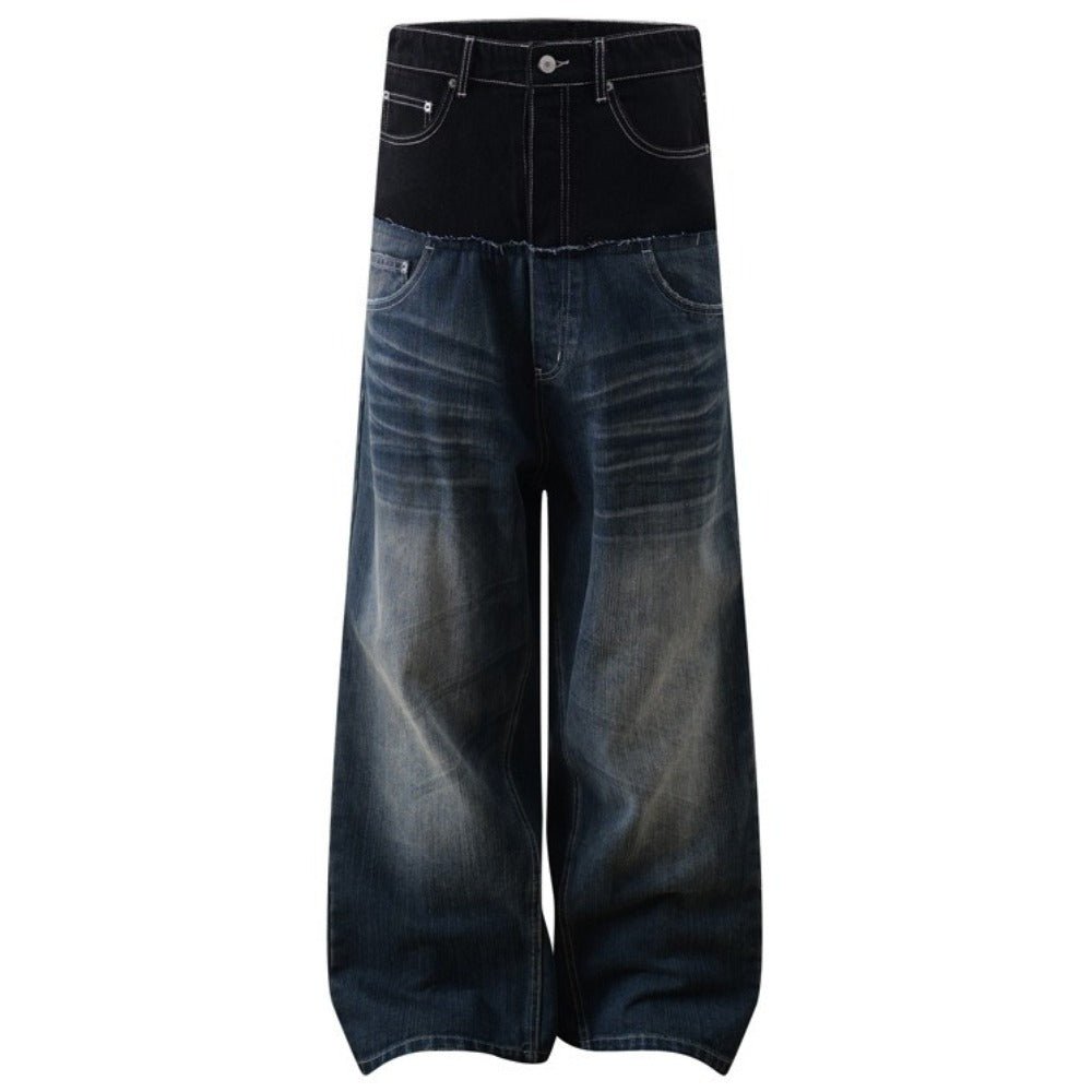 Double - waist Spliced Washed Ripped Jeans - Thrashink