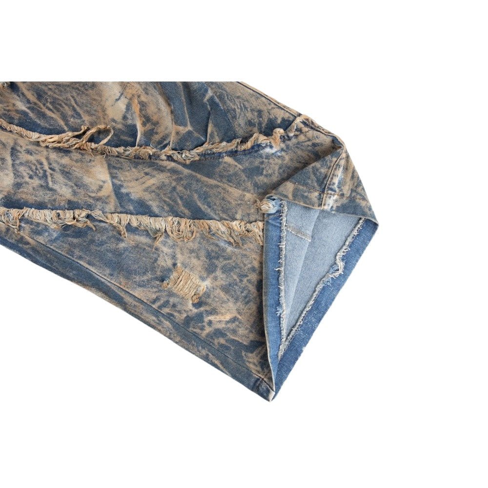 Dual - Waist Distressed Cargo Wide - Leg Jeans - Thrashink