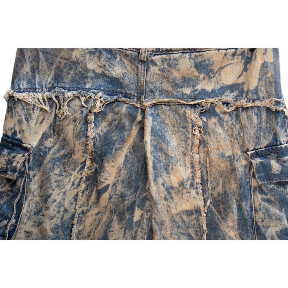 Dual - Waist Distressed Cargo Wide - Leg Jeans - Thrashink