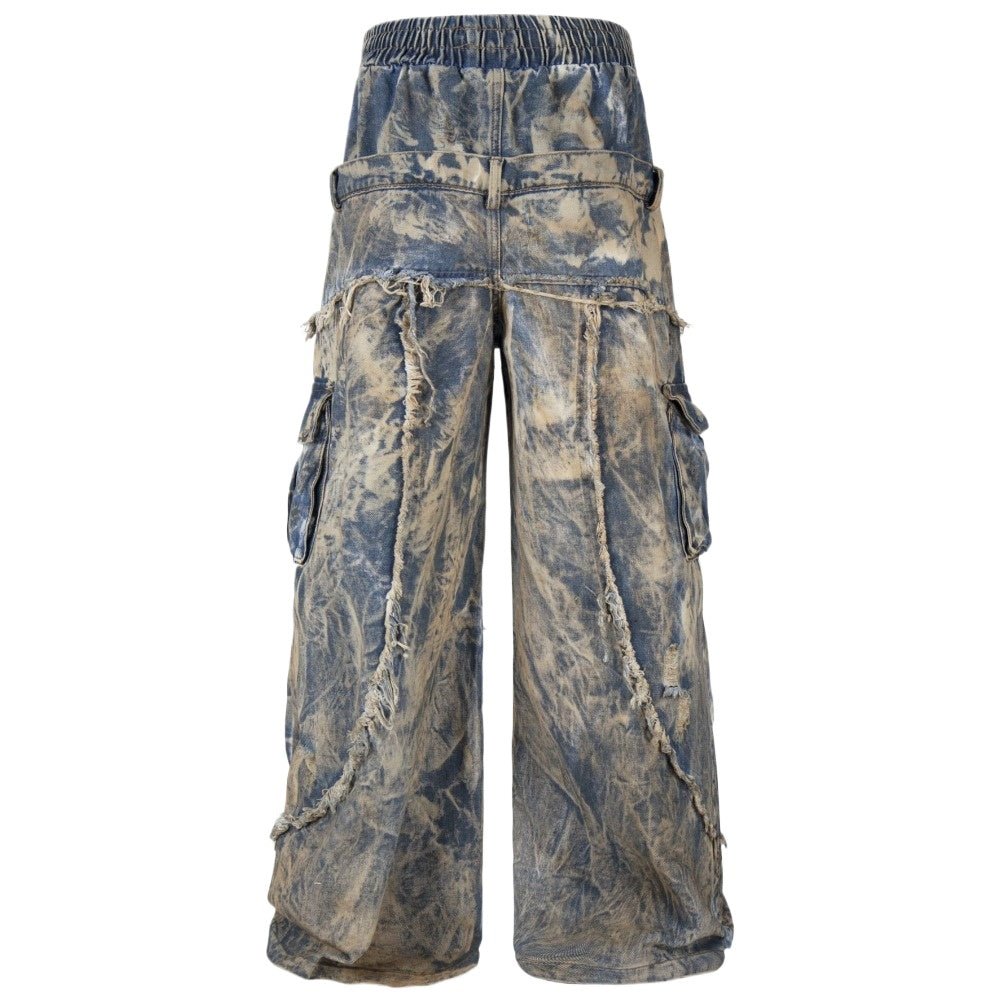 Dual - Waist Distressed Cargo Wide - Leg Jeans - Thrashink
