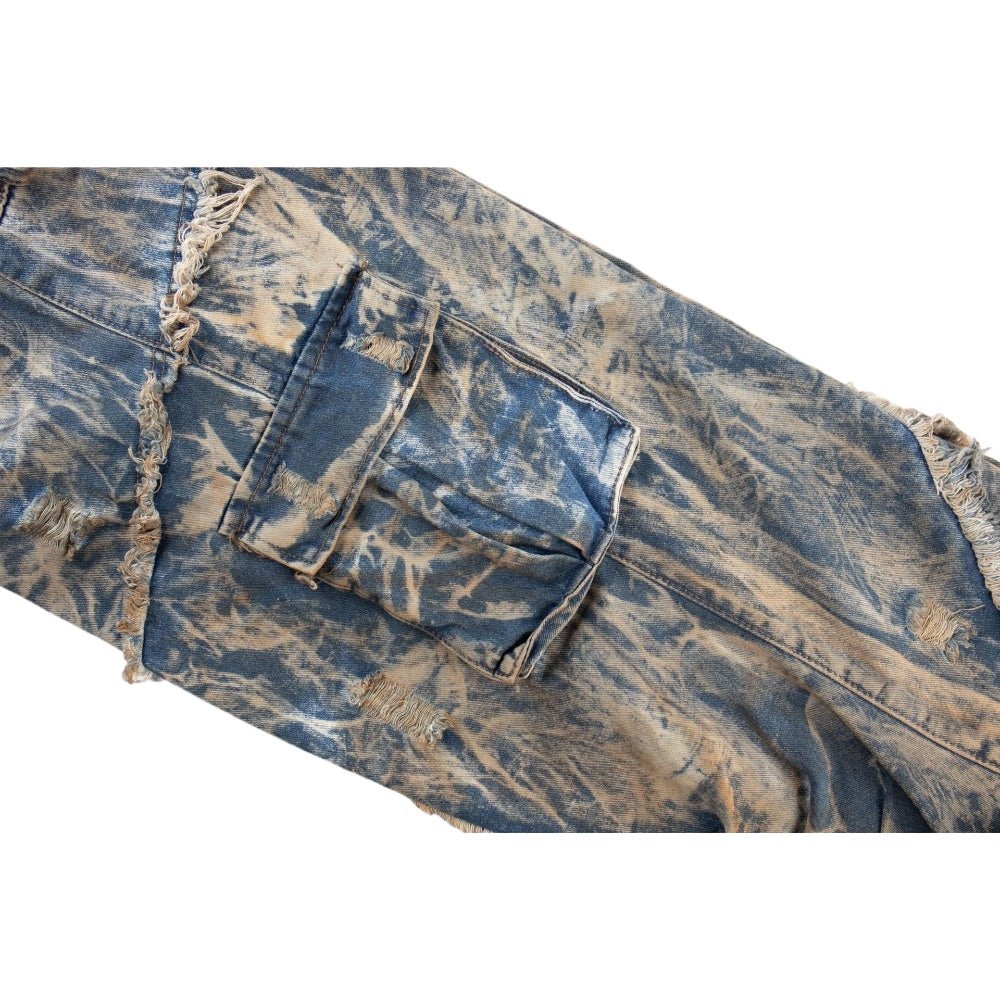 Dual - Waist Distressed Cargo Wide - Leg Jeans - Thrashink