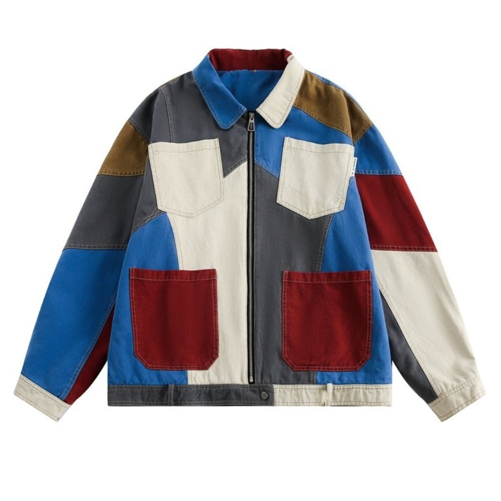 Retro Multi-color Patchwork Contrast Jacket