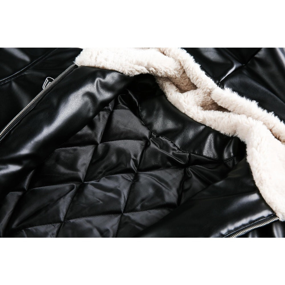 Gothic Cross-embroidered Leather Padded Jacket