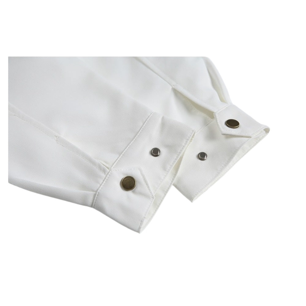 White Multi-Pocket Contrast Lapel Jacket