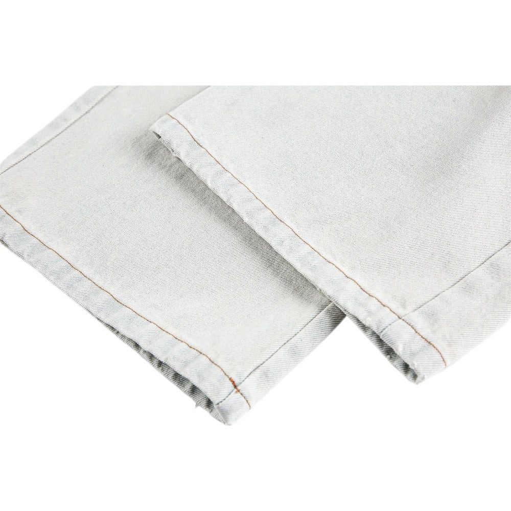 Distressed Faded Plush Waistband Patchwork Jeans