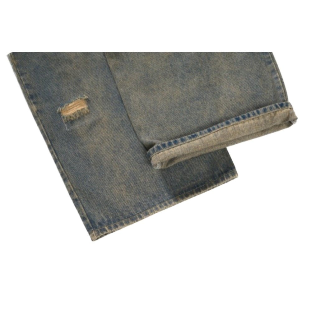 Eagle Print Distressed Wide - Leg Denim Jeans - Thrashink