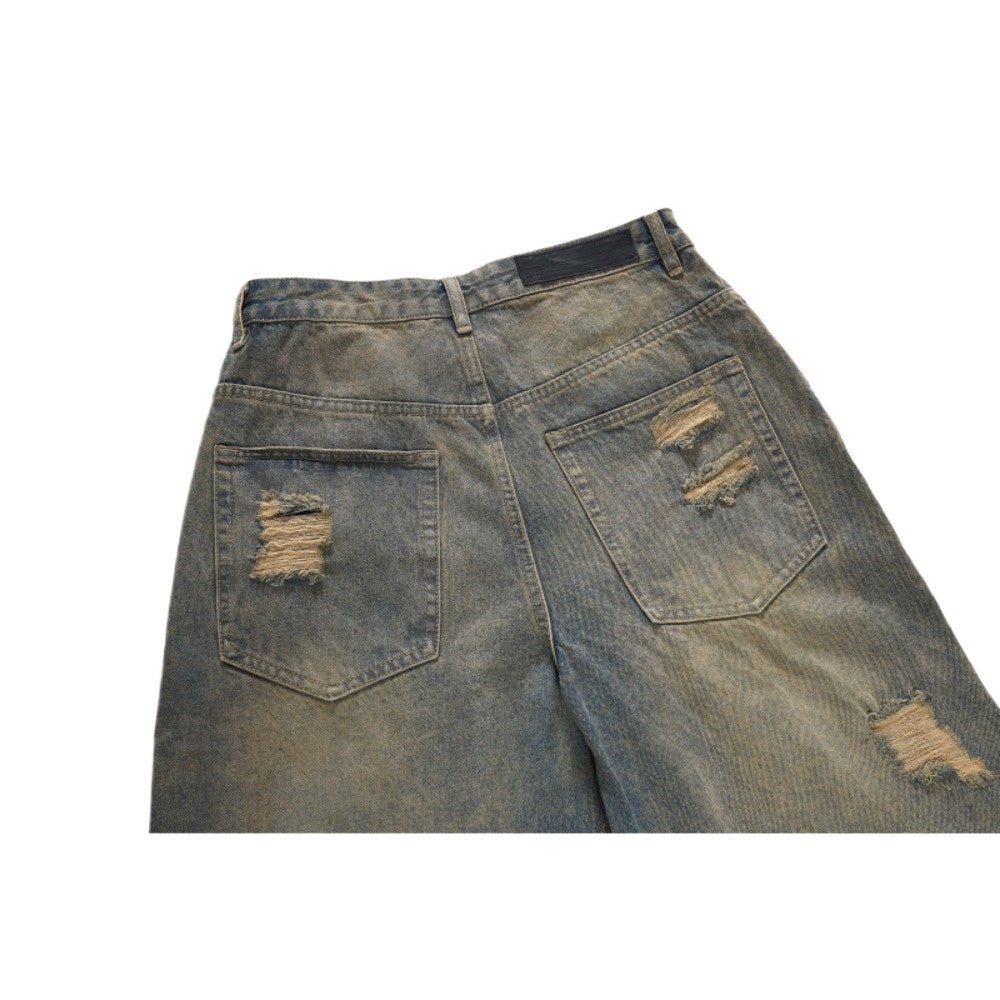 Eagle Print Distressed Wide - Leg Denim Jeans - Thrashink