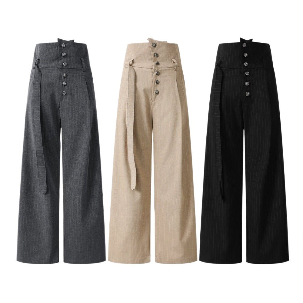 Embroidered High - waisted Striped Suit Pants - Thrashink