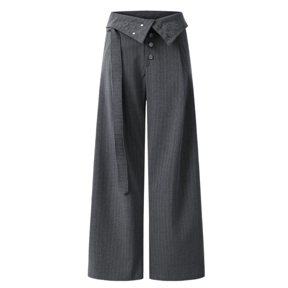 Embroidered High - waisted Striped Suit Pants - Thrashink